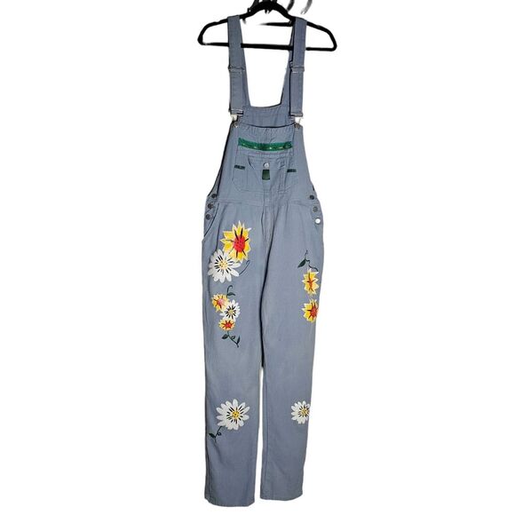 Flower Power light blue denim Overalls - Kids/XL or S/M Adult - Picture 3 of 9